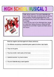 English Worksheet: HIGH SCHOOL MUSICAL 3 side 1