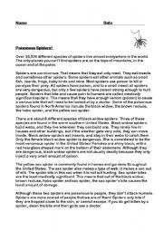 English Worksheet: Poisonous Spiders
