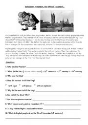 English Worksheet: guy fawkes and bonfire night