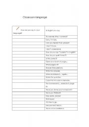 English worksheet: Classroom language