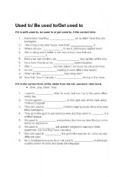 English Worksheet: Used to, Be used to, Get used to