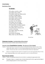 English Worksheet: Poetry Ready/ Lesson Plan+ Lesson Content & Class Activity (with Tutor Notes)