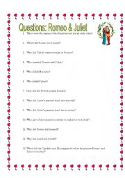 English Worksheet: Romeo and Juliet Quesitons