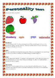 English Worksheet: personality test -choose a fruit