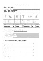 English Worksheet: Basic English Test - Simple Present/ To Be...