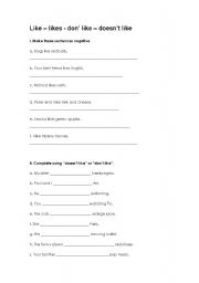 English worksheet: LIKE (affirmative / negative)