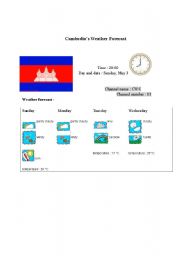 English Worksheet: Cambodias weather forecast report (card 2)