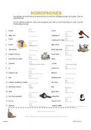 English Worksheet: Homophones