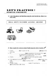 English worksheet: Charlies daily routine - Practice