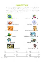 English Worksheet: Homonyms