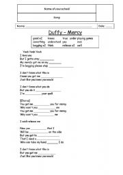 English Worksheet: Song activity Mercy by Duffy