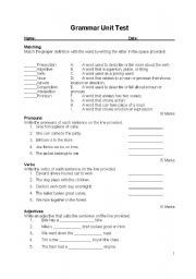 English Worksheet: Parts of Speech Grammar Unit Test