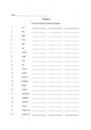 English worksheet: Learning how to spell number words
