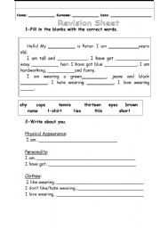English Worksheet: Physical description/Personality