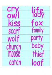 English Worksheet: Word cards to go with my Plurals Pond Game