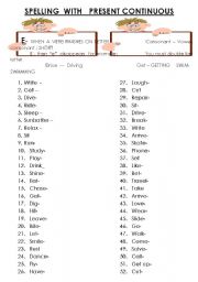 English Worksheet: SPELLING  WITH   PRESENT CONTINUOUS