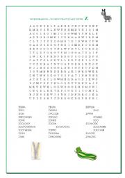 English worksheet: Wordsearch - Words that start with Z