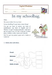 English Worksheet: In my schoolbag - school objects