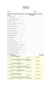 English Worksheet: question tags test