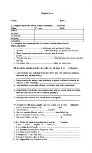 English Worksheet: crime vocabulary, speculation and deduction