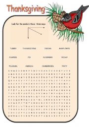 English Worksheet: Wordsearch -Thanksgiving