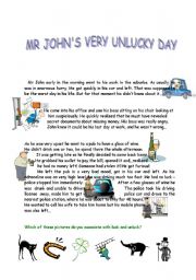 English Worksheet: Mr Johns very unlucky day