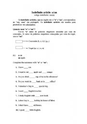 English worksheet: Indefinite article