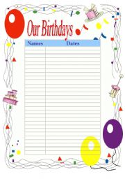 English Worksheet: Our Birthdays