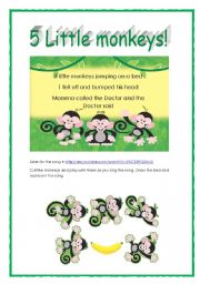 English Worksheet: 5 little monkeys song!