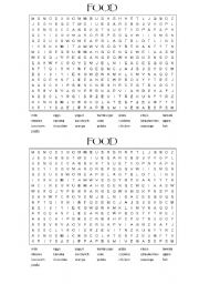 English Worksheet: Food wordsearch (answers included)