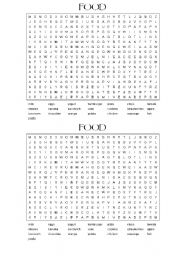 English Worksheet: Food wordsearch (answers included)
