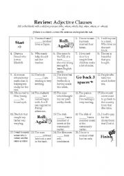English Worksheet: Adjective Clause Review Game