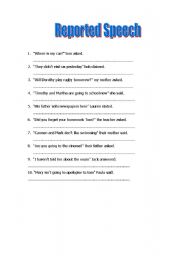 English Worksheet: reported speech