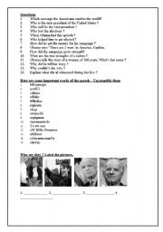 English Worksheet: Barack Obama - The speech  - part 2 of 3 (questions and exercices)