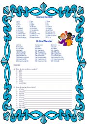 English Worksheet: Cardinal & Ordinal Numbers