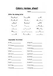 English Worksheet: Colors spelling review
