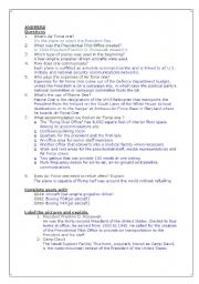 English Worksheet: Air Force One - Plane President - Answers