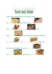 English worksheet: food and drink part I