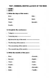 English worksheet: Test months, days, numbers