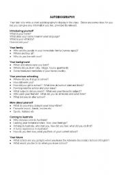 English Worksheet: Writing an Autobiography / Personal Recount - Guided Questions
