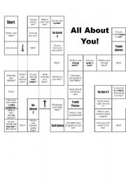 English Worksheet: all about you game