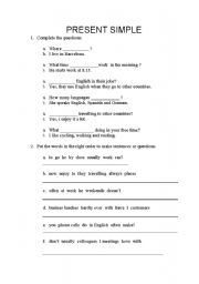 English worksheet: present simple making and completing sentences