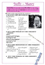 English Worksheet: SONG - MERCY BY DUFFY - SYNTAX ACTIVITIES