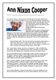 English Worksheet: Who is Ann Nixon Cooper ? Reading