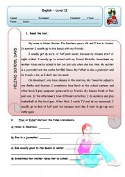 English Worksheet: HELENS DAY - PAGES 1 AND TWO (THERES ANOTHER DOCUMENT WITH PAGES 3 AND 4)
