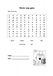 English worksheet: Wordsearch - classroom objects