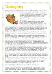 Thanksgiving - reading comprehension - part 1 of 3 (text) - ESL ...