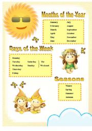 Months of the year, days of the week and seasons handout