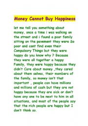 English Worksheet: money cannot buy happiness