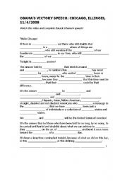 English Worksheet: Obamas Victory Speech